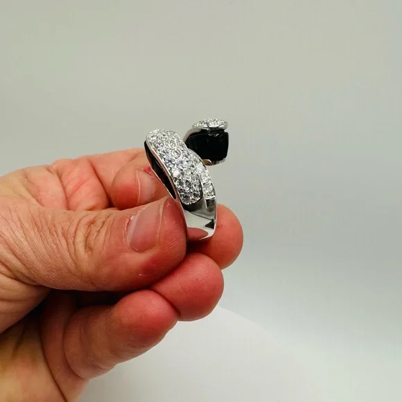 NWT Luxury Black Onyx Cubic Zirconia Bypass Ring - Picture 10 of 17